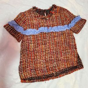 ZARA multi-coloured weaved short-sleeved top